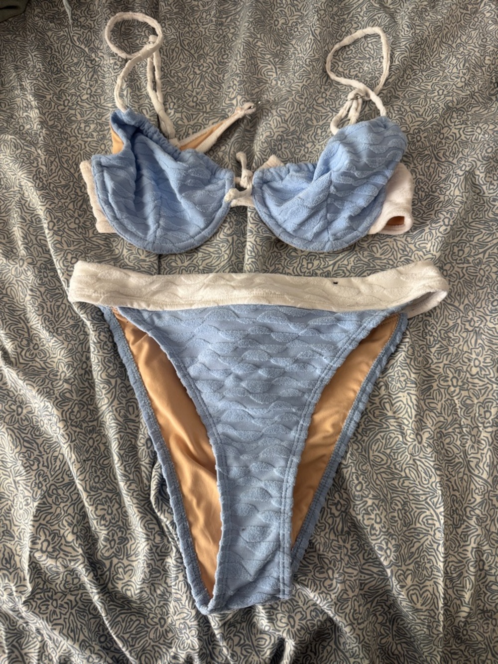 Light Blue Two-Piece Swim Set with Cream Trim